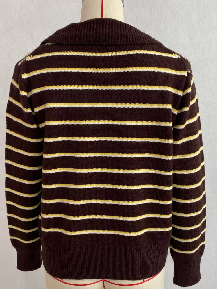 Vintage Striped Polo Collar Sweater