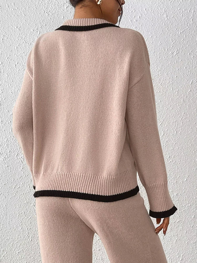 Contrast Trim Polo Collar Sweater