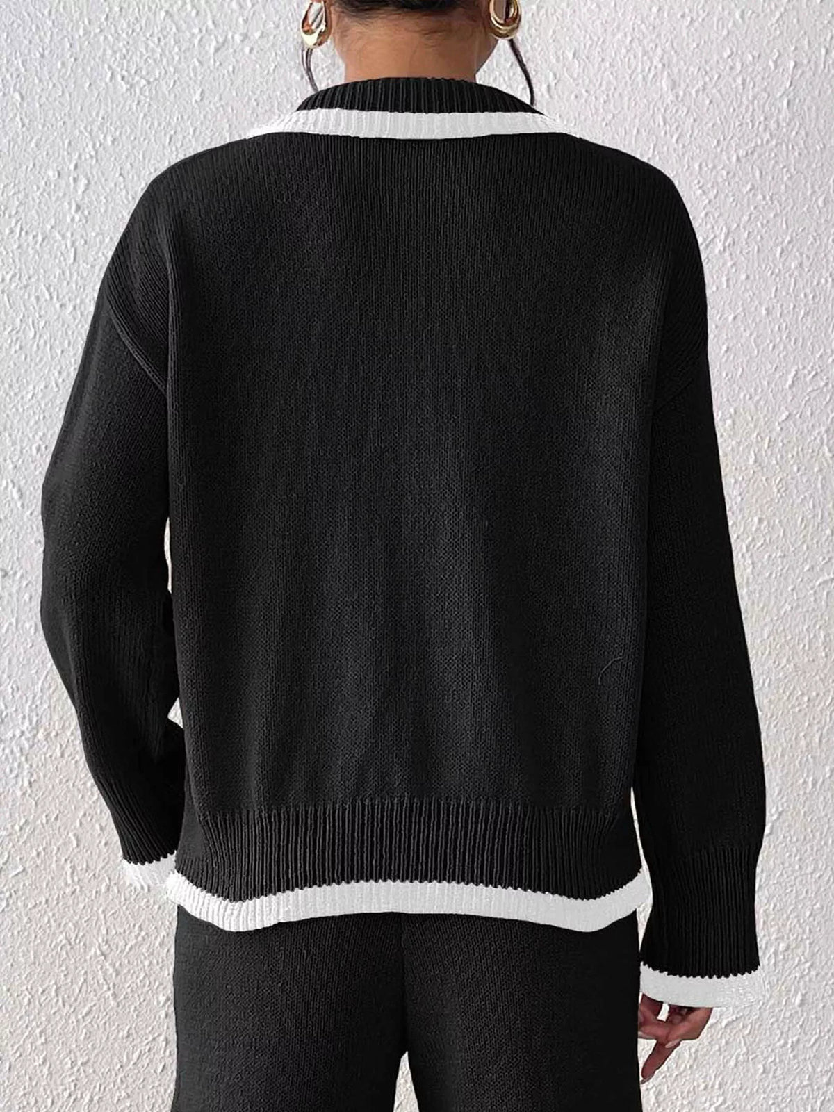 Contrast Trim Polo Collar Sweater