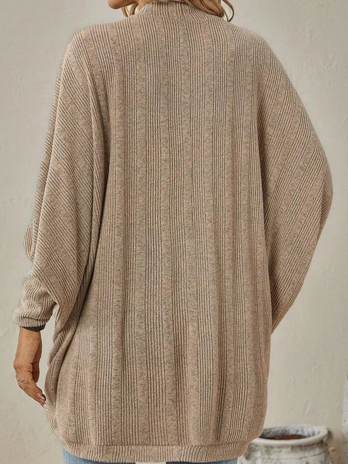 Casual Open Front Batwing Sleeve Ribbed Knit Cardigan