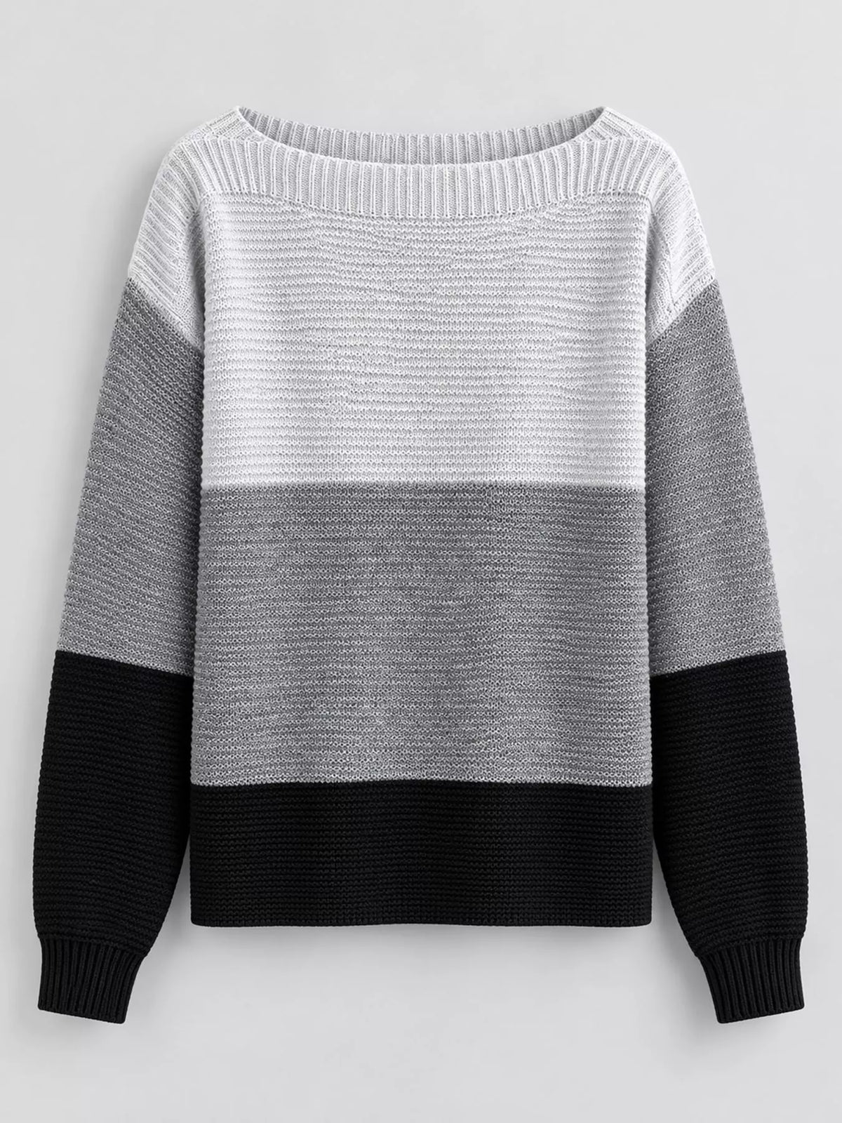 Full Size Color-Block Boat Neck Sweater Plus Size