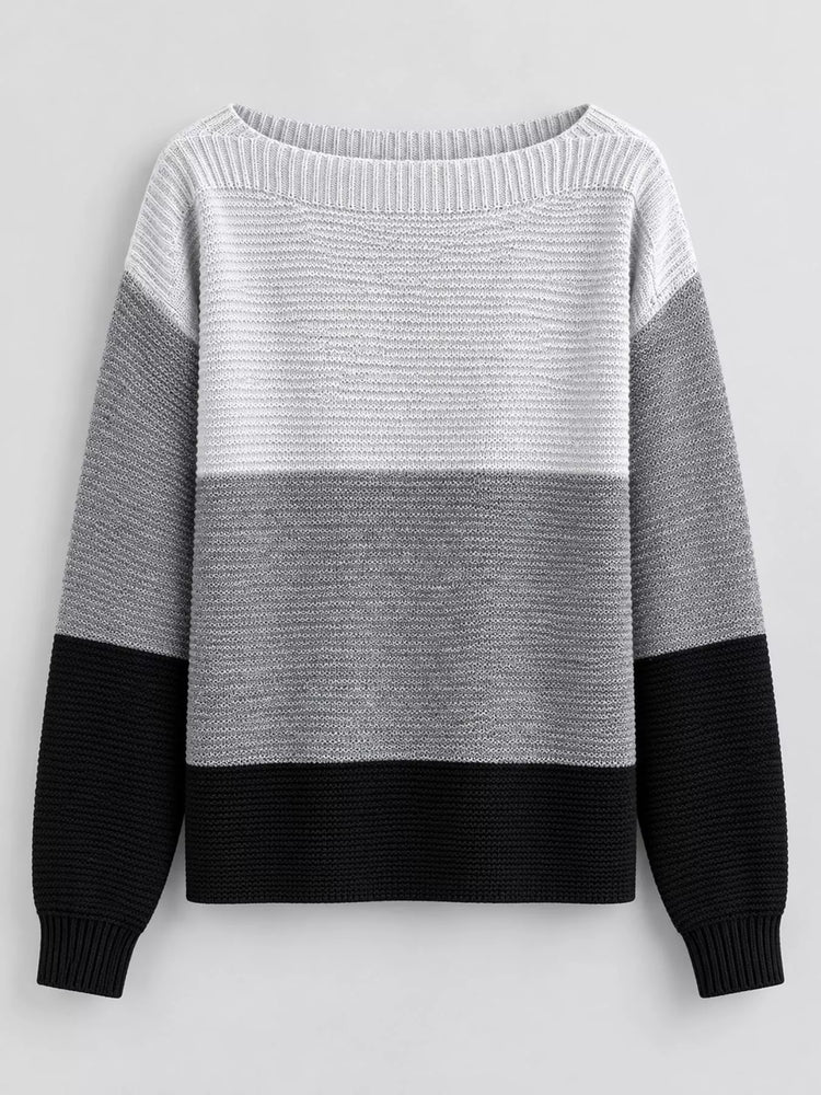 Full Size Color-Block Boat Neck Sweater Plus Size