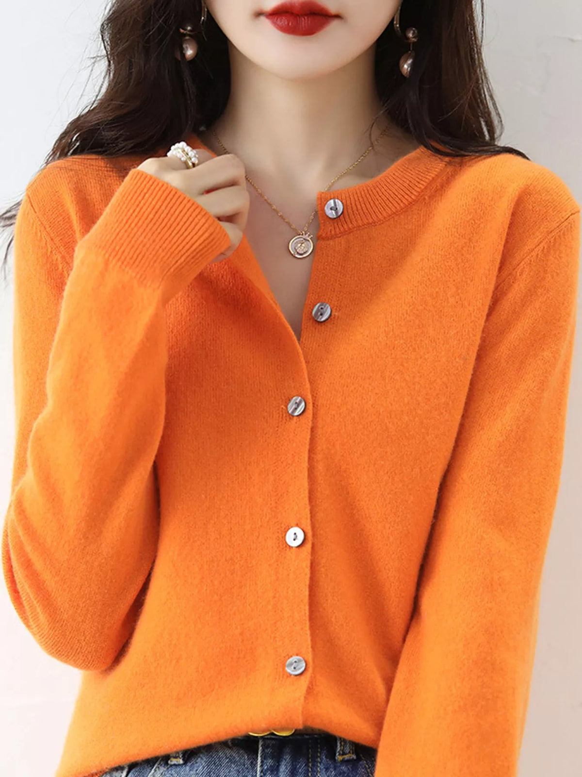 Crew Neck Button-Down Cardigan