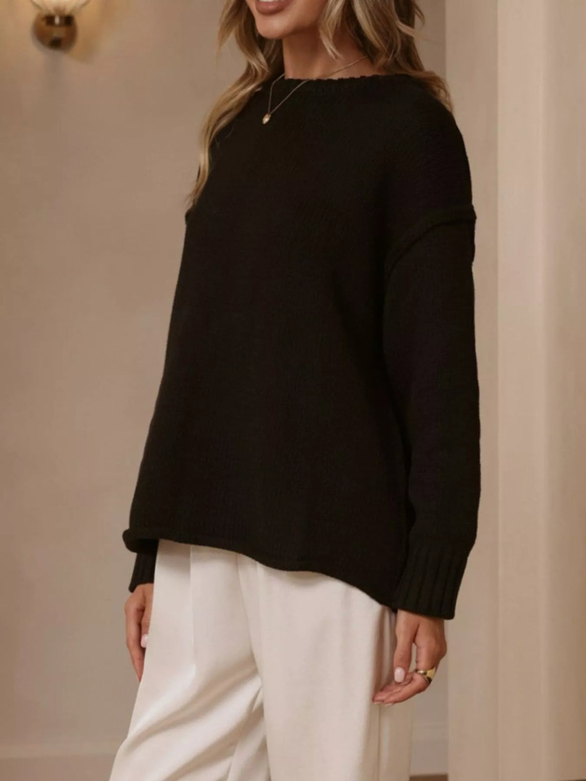 Crew Neck Dropped Shoulder Sweater