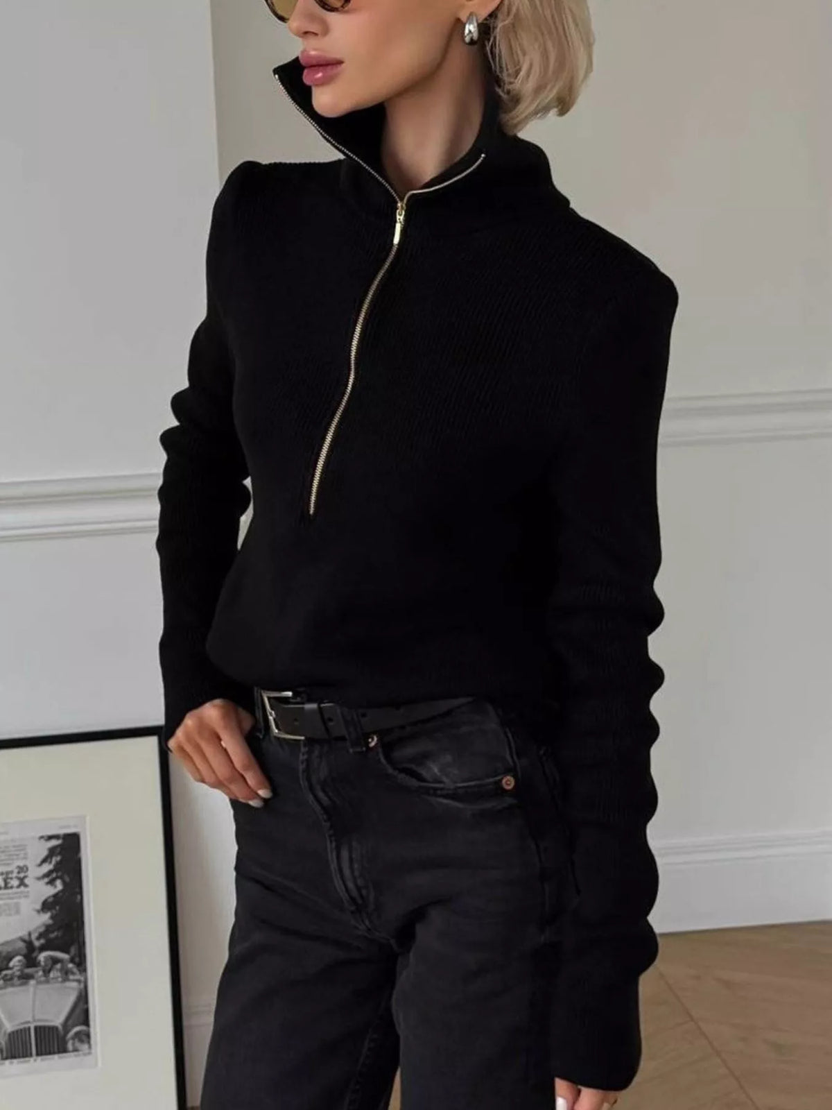 Ribbed Knit Quarter-Zip Sweater
