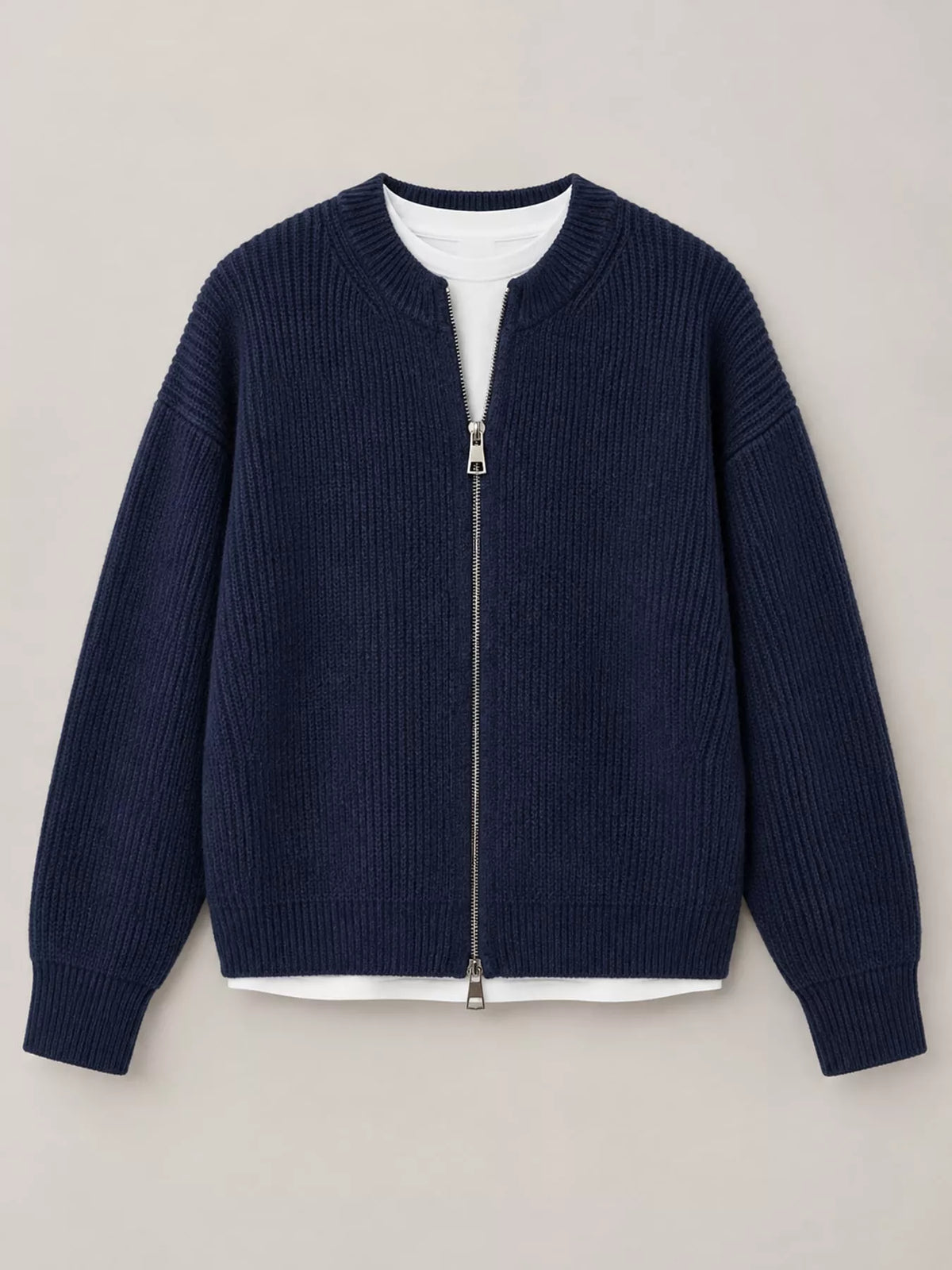 Zip Up Dropped Shoulder Cardigan