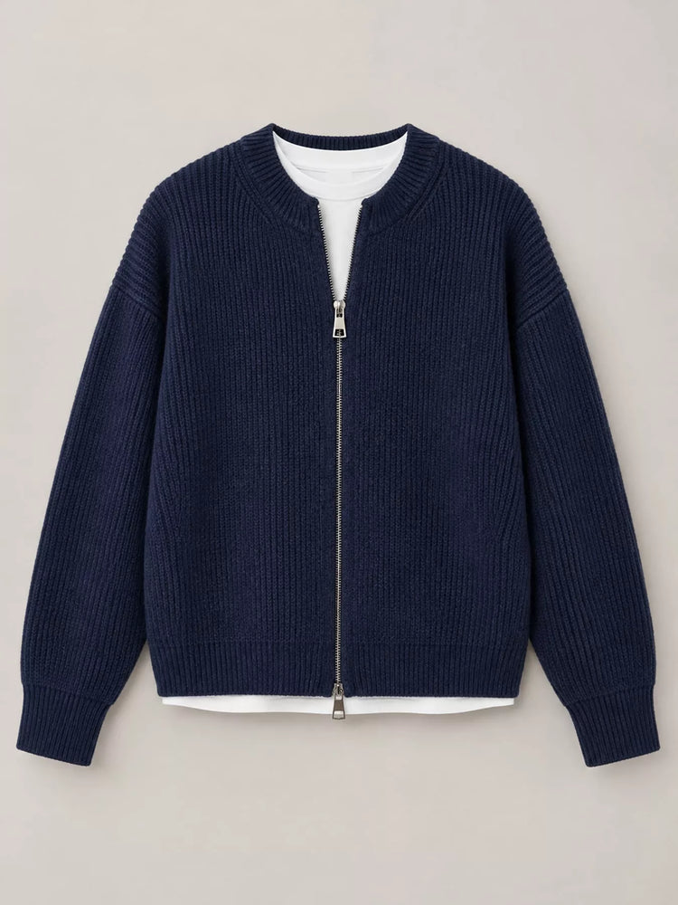 Zip Up Dropped Shoulder Cardigan