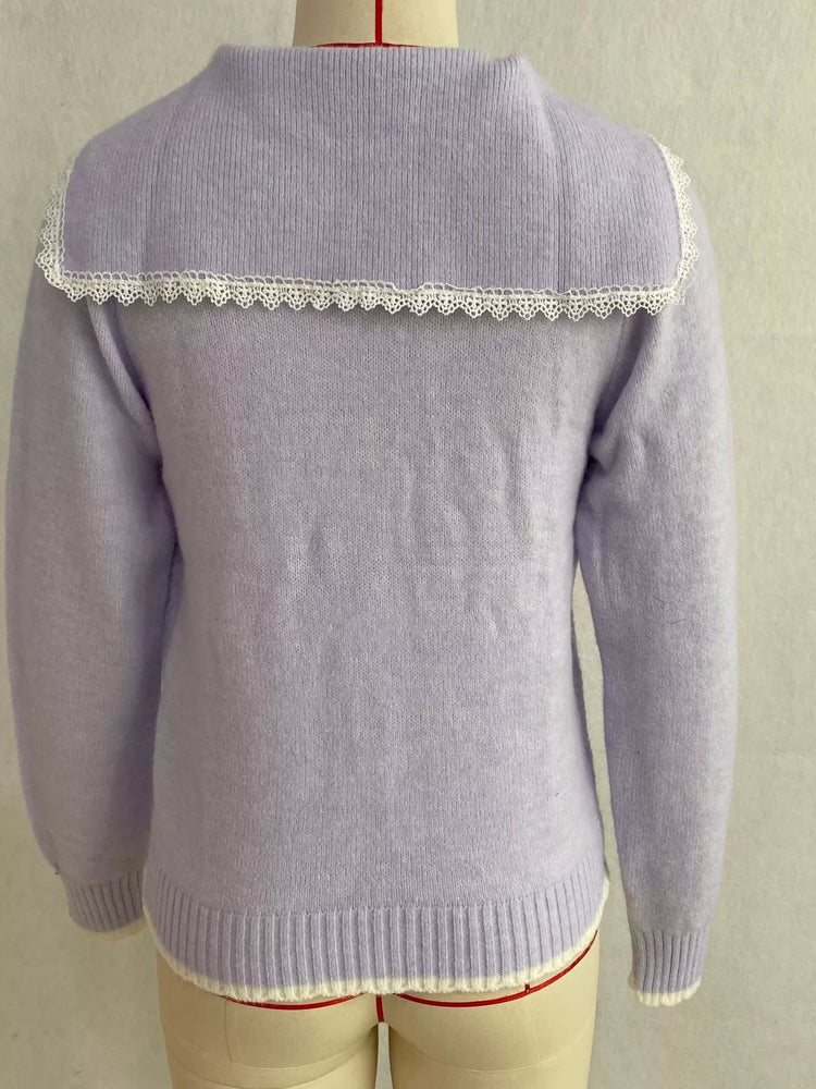 Cable-Knit Cardigan with Lace Trim