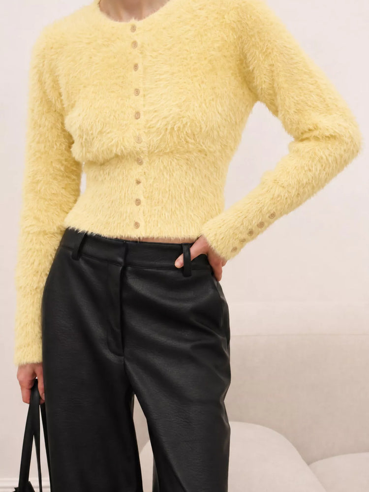 Soft Fuzzy Button-Down Cropped Cardigan