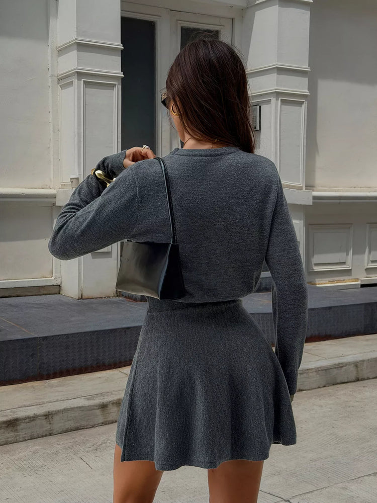 Crew Neck Long Sleeve A-Line Sweater Dress