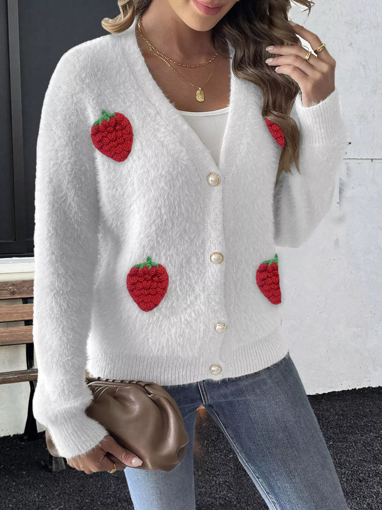 Strawberry Fuzzy Knit Cardigan