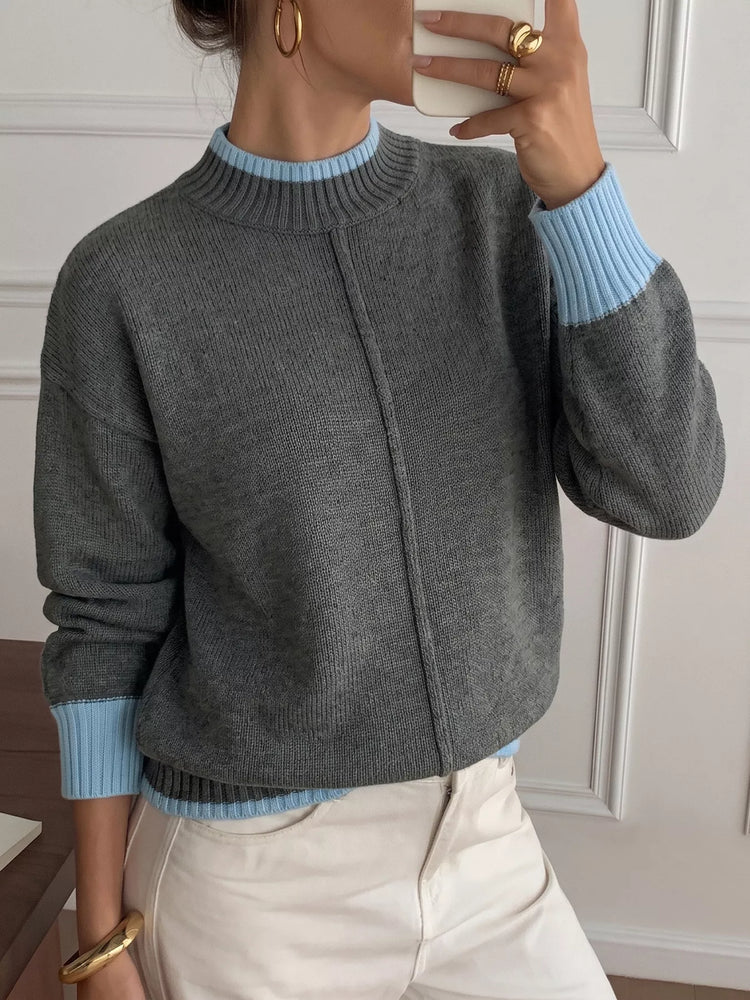 Contrast Trim Crew Neck Sweater