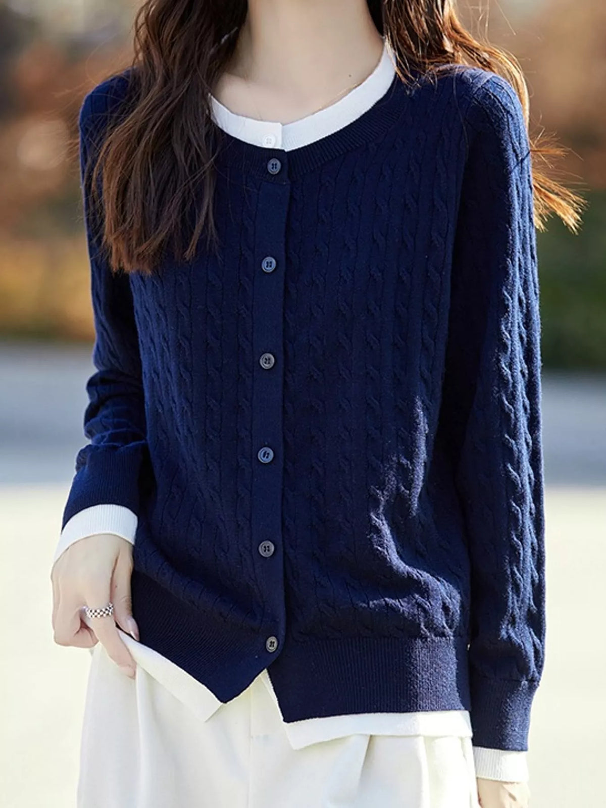 Cable-Knit Button-Down Cardigan