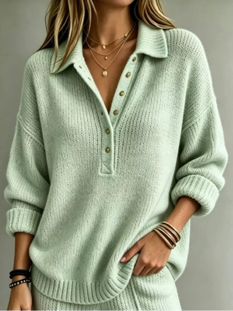 Button Detail Dropped Shoulder Sweater