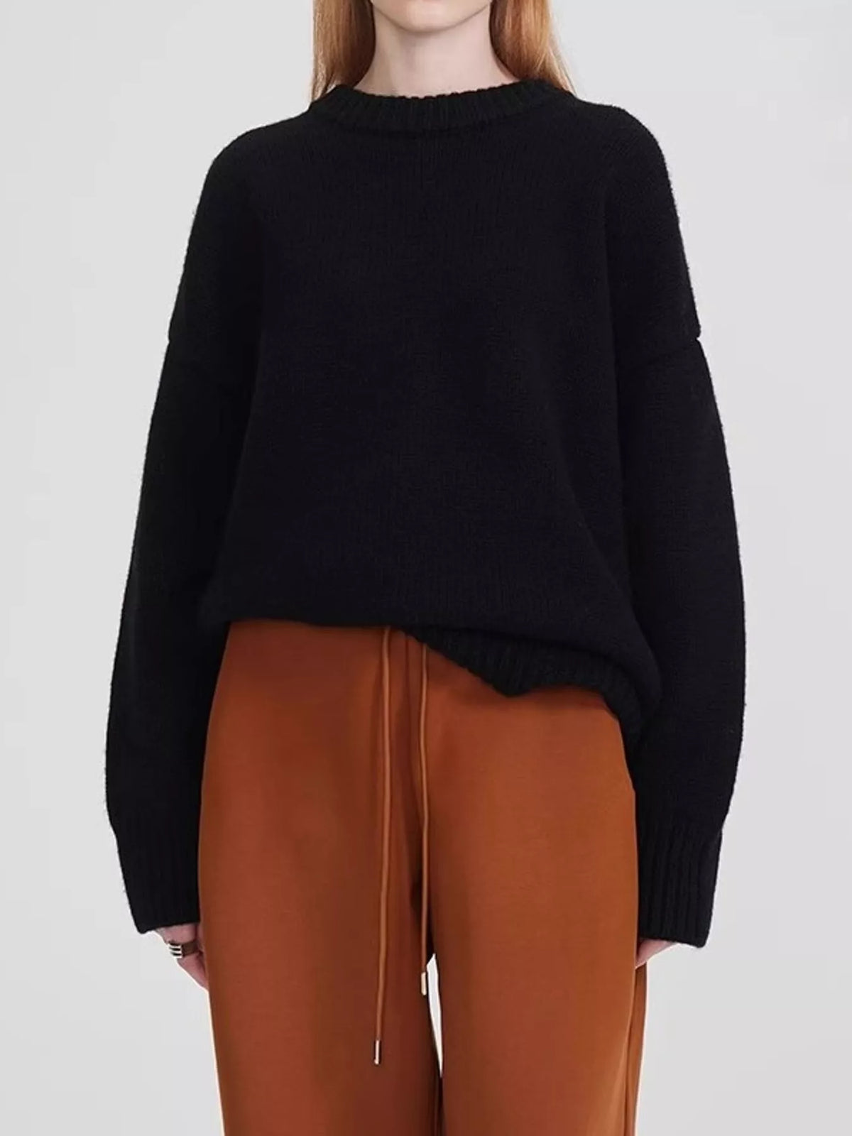 Round Neck Dropped Shoulder Sweater