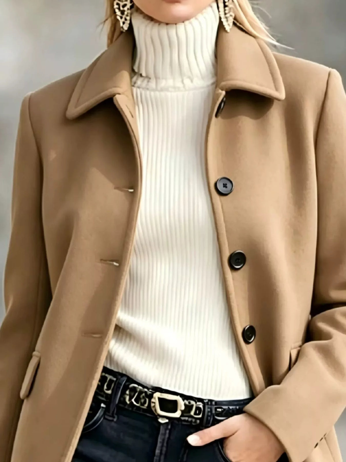 Button Up Collared Neck Coat