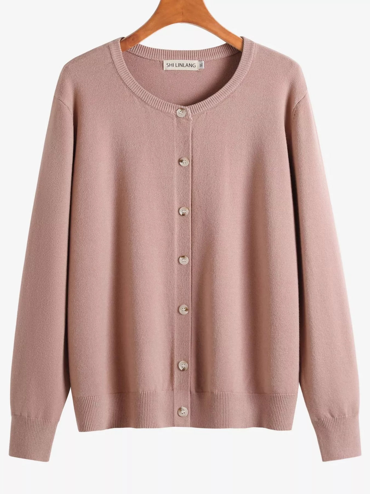 Plus Size Crew Neck Button-Down Knit Cardigan
