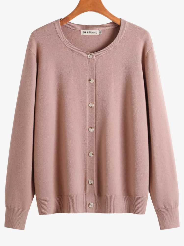 Plus Size Crew Neck Button-Down Knit Cardigan
