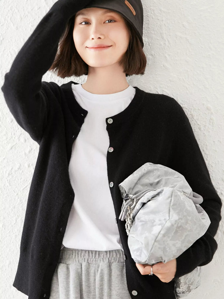 Crew Neck Button-Down Cardigan