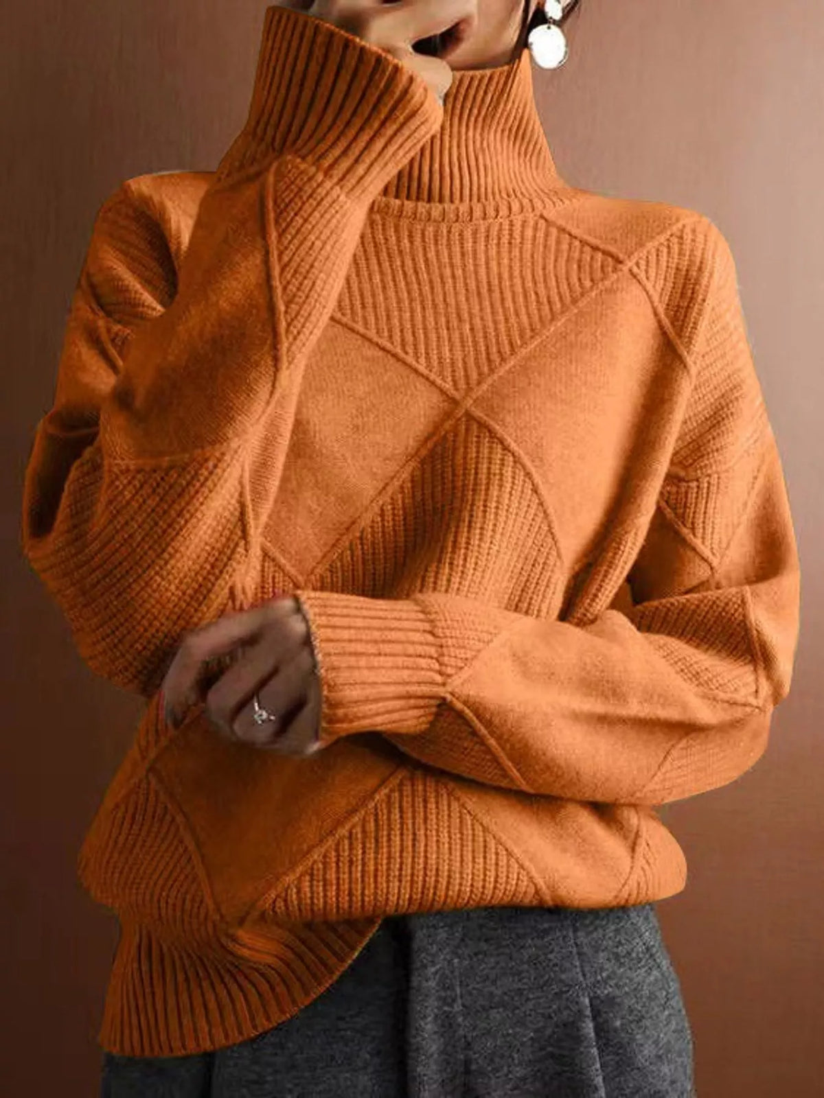 Full Size Diamond Pattern Turtleneck Sweater Plus Size