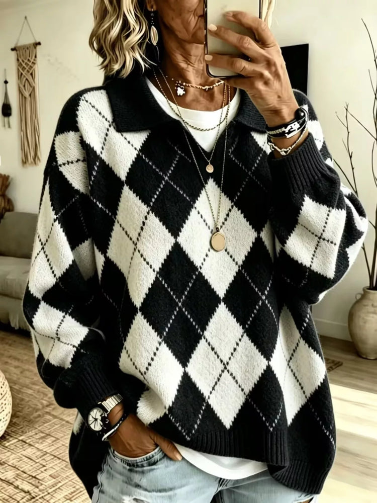 Argyle Pattern Collared Pullover Sweater