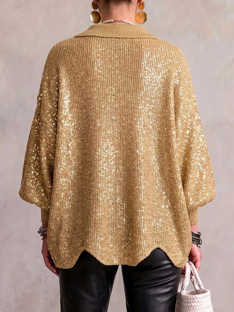 Full Size Collared Wavy Hem Knit Cardigan with Metal Button Plus Size