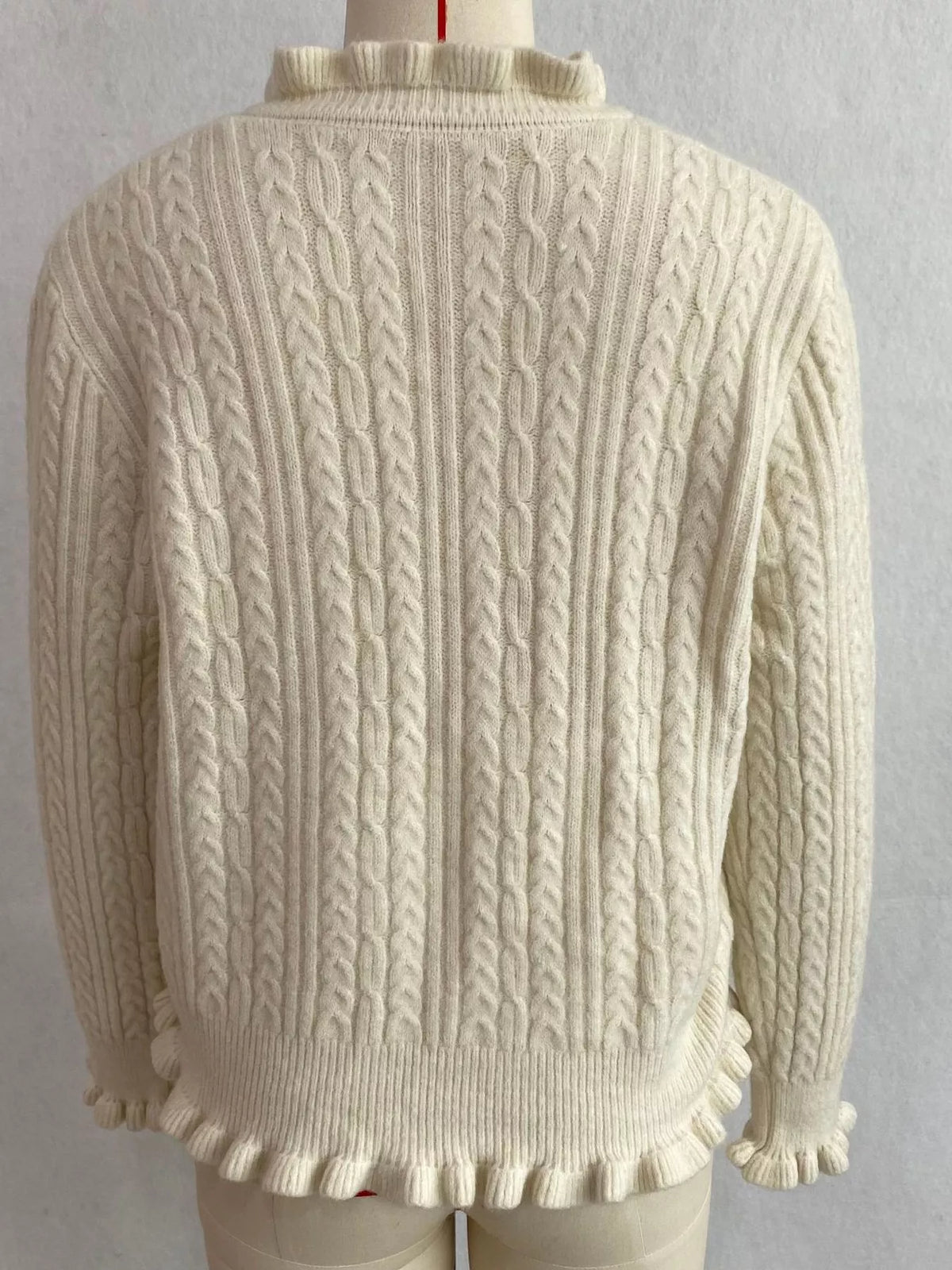 Cable-Knit Ruffle-Trim Cardigan