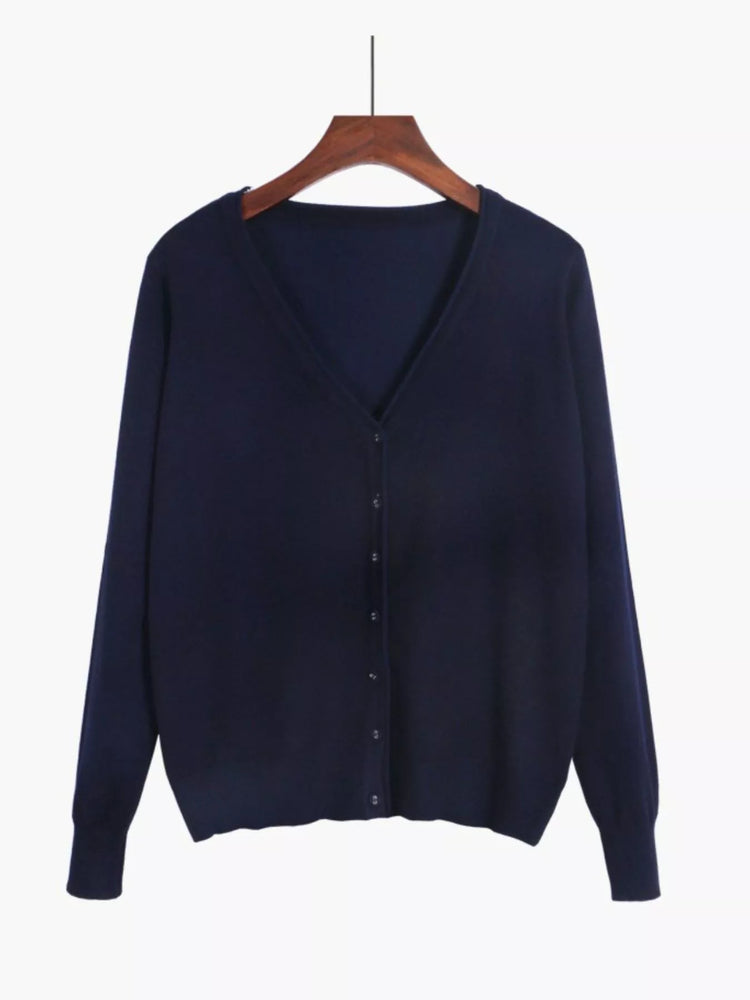 Classic V-Neck Button-Down Knit Cardigan