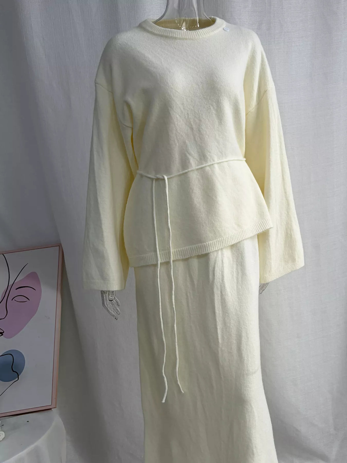 Waist-Tie Detail Sweater and Maxi Skirt Set