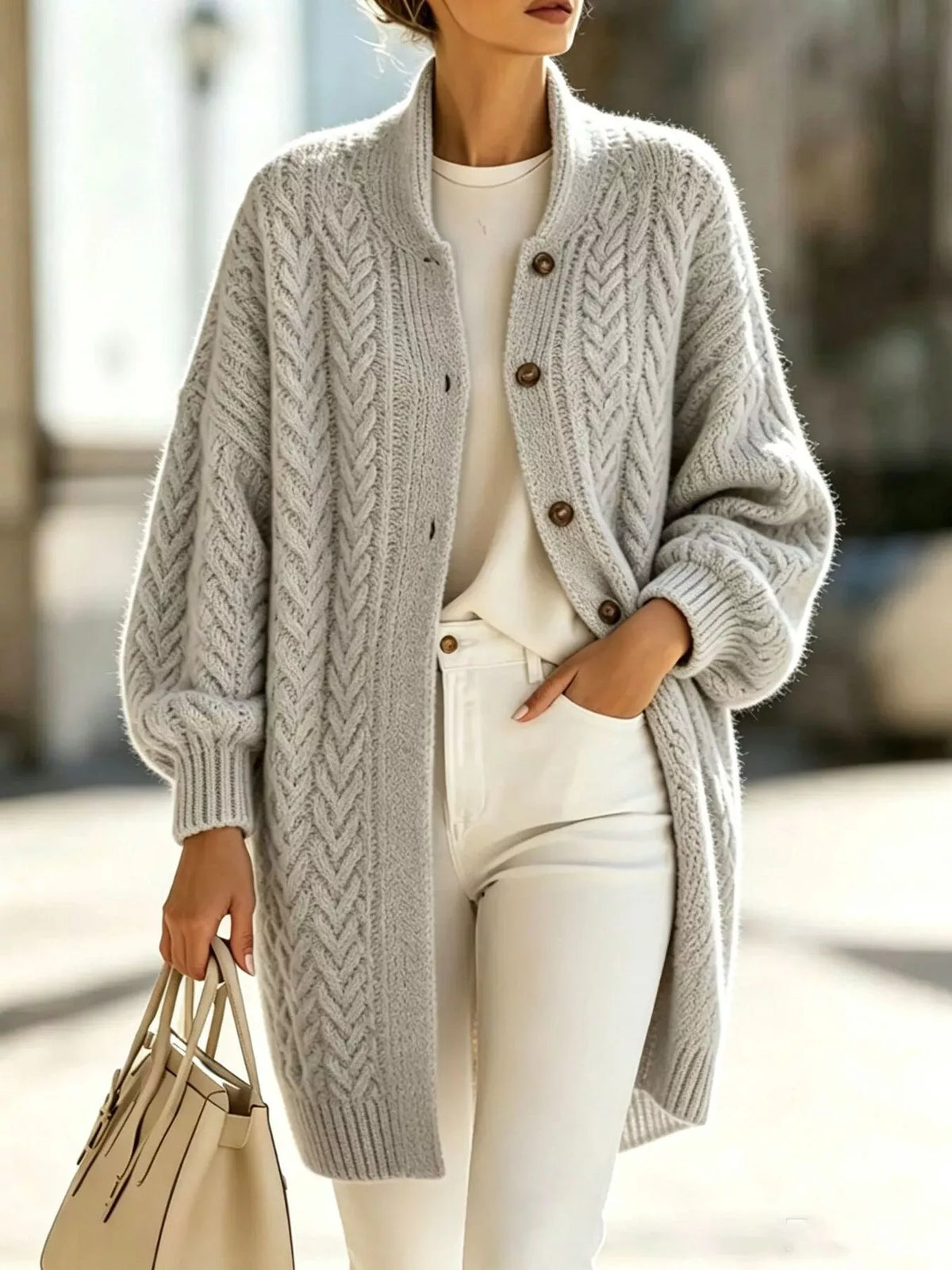 Full Size Cable-Knit Button-Down Cardigan Plus Size