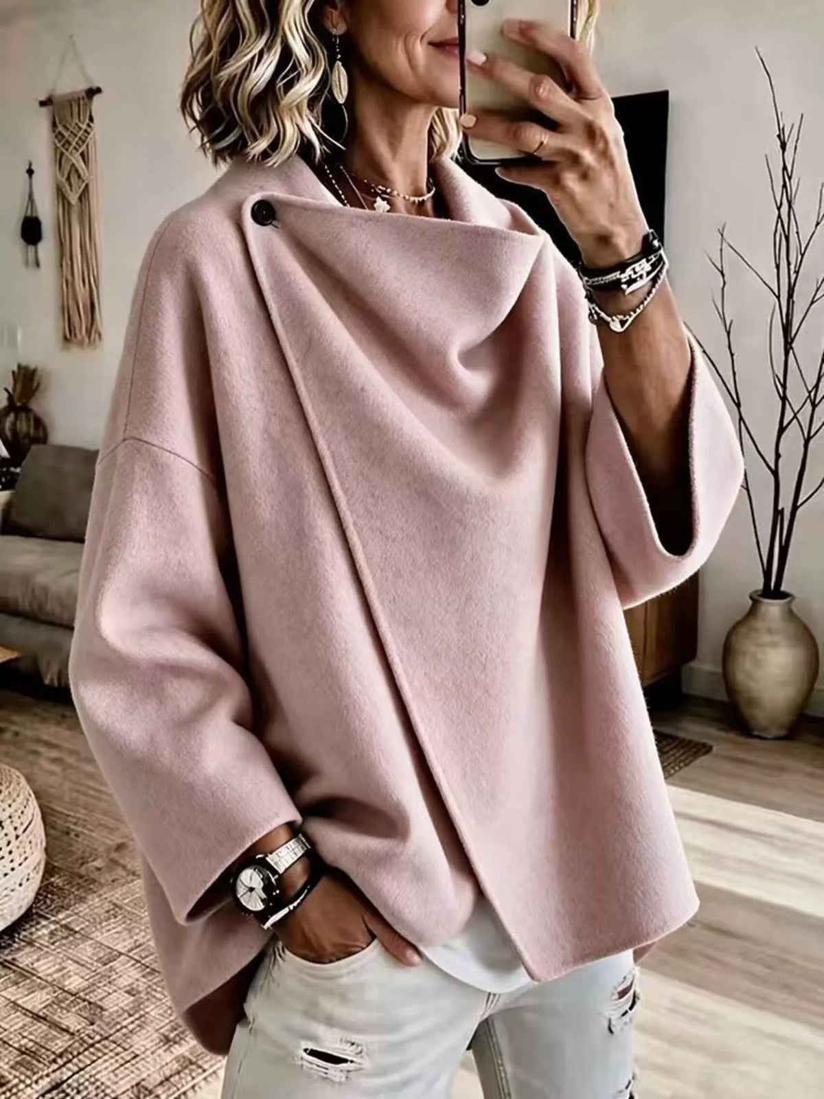 Full Size Asymmetric Cowl Neck Cape Plus Size
