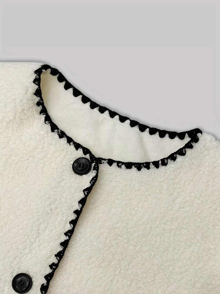 Faux Shearling Contrast Trim Button-Down Outerwear