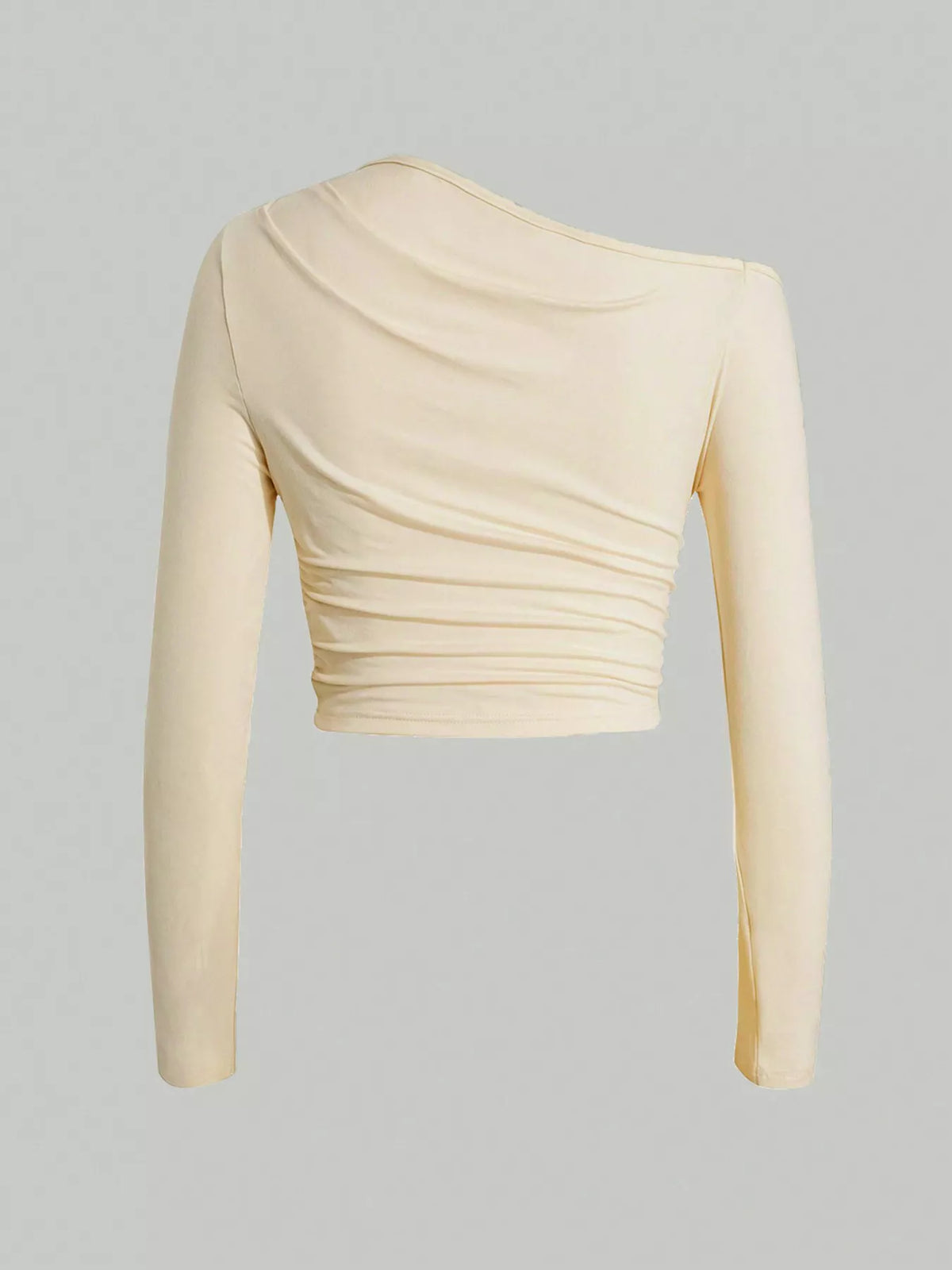One-Shoulder Ruched Long Sleeve Crop T-Shirt