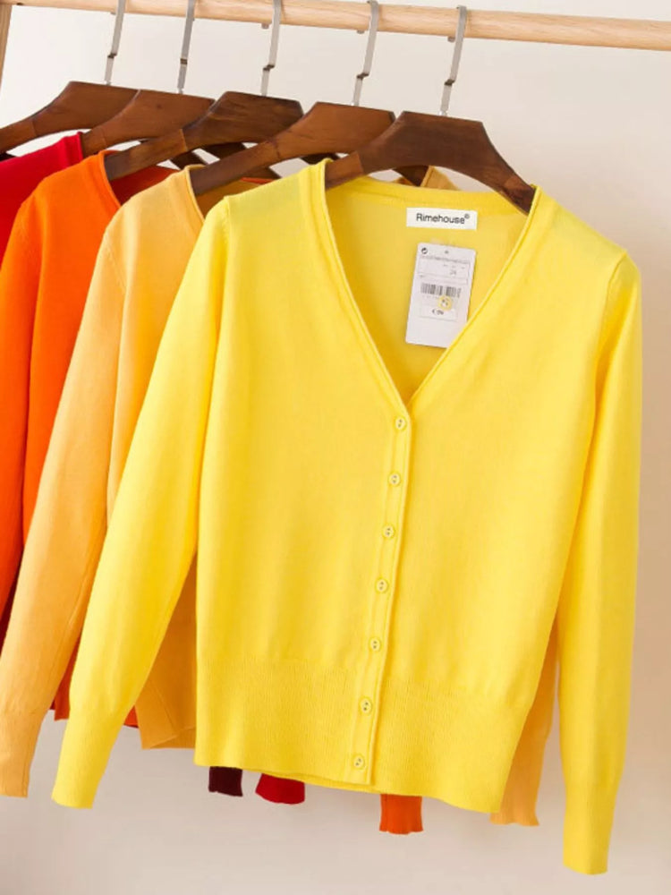 Classic V-Neck Button-Down Knit Cardigan