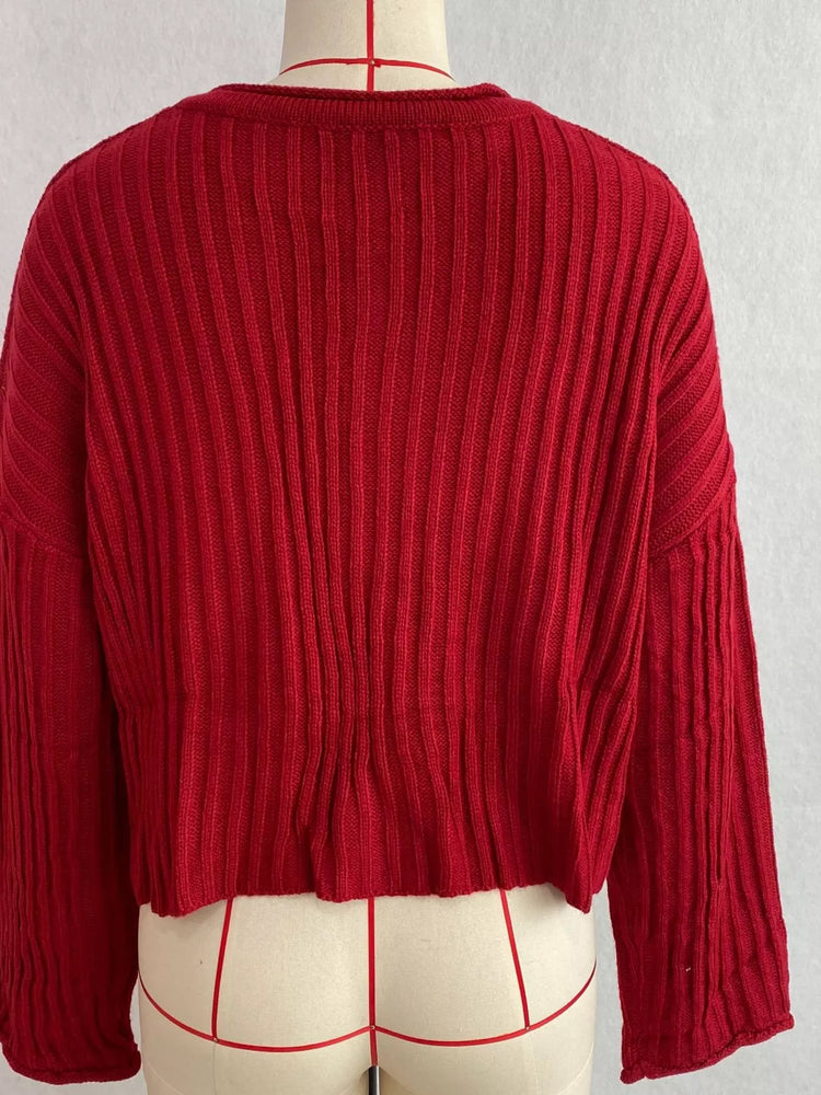 Ribbed Lace-Up Crop Sweater