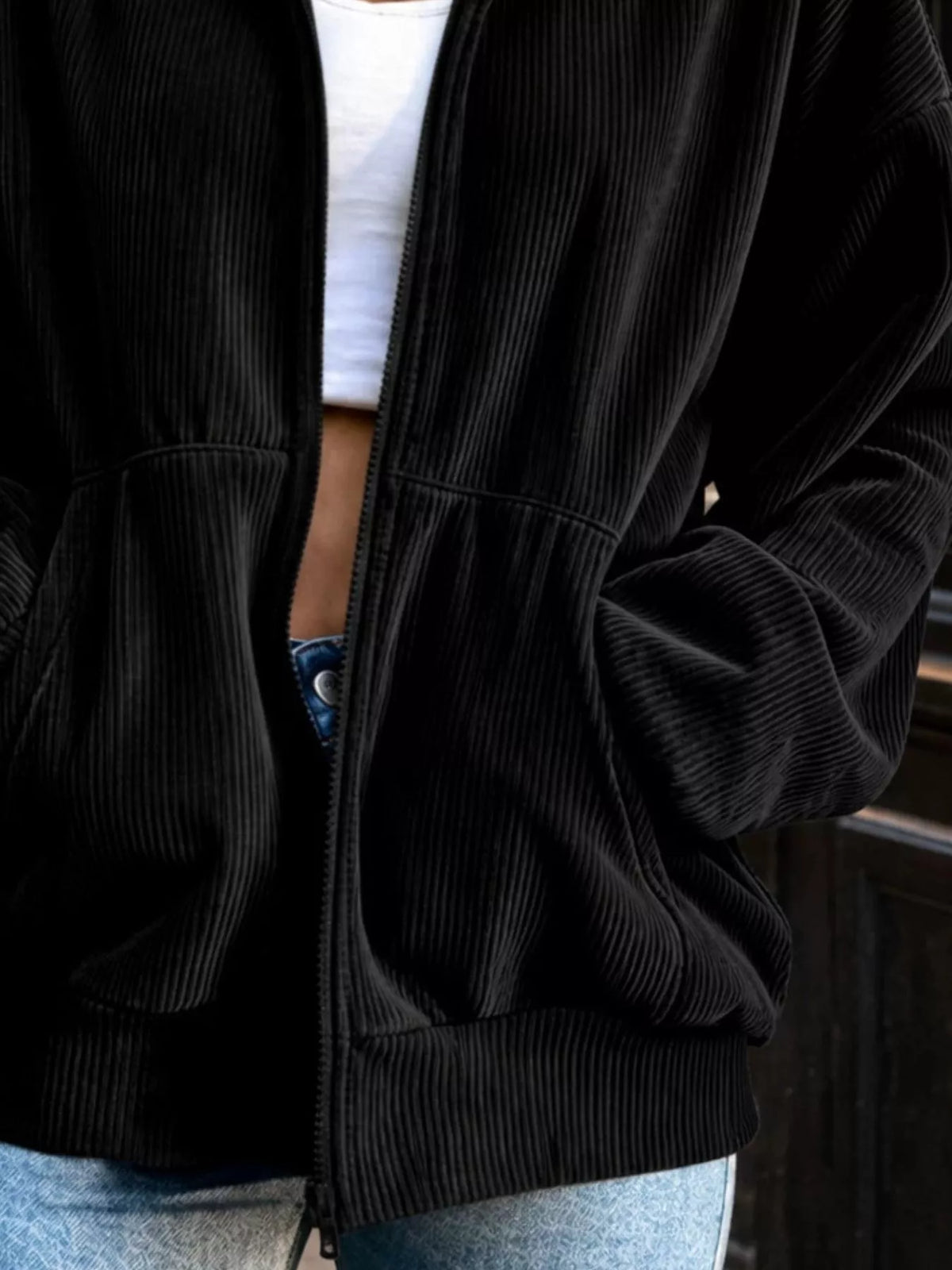 Corduroy Zip-Up Dropped Shoulder Jacket
