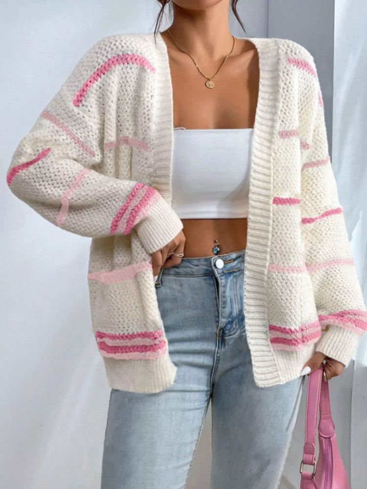 Striped Open Front Knit Cardigan