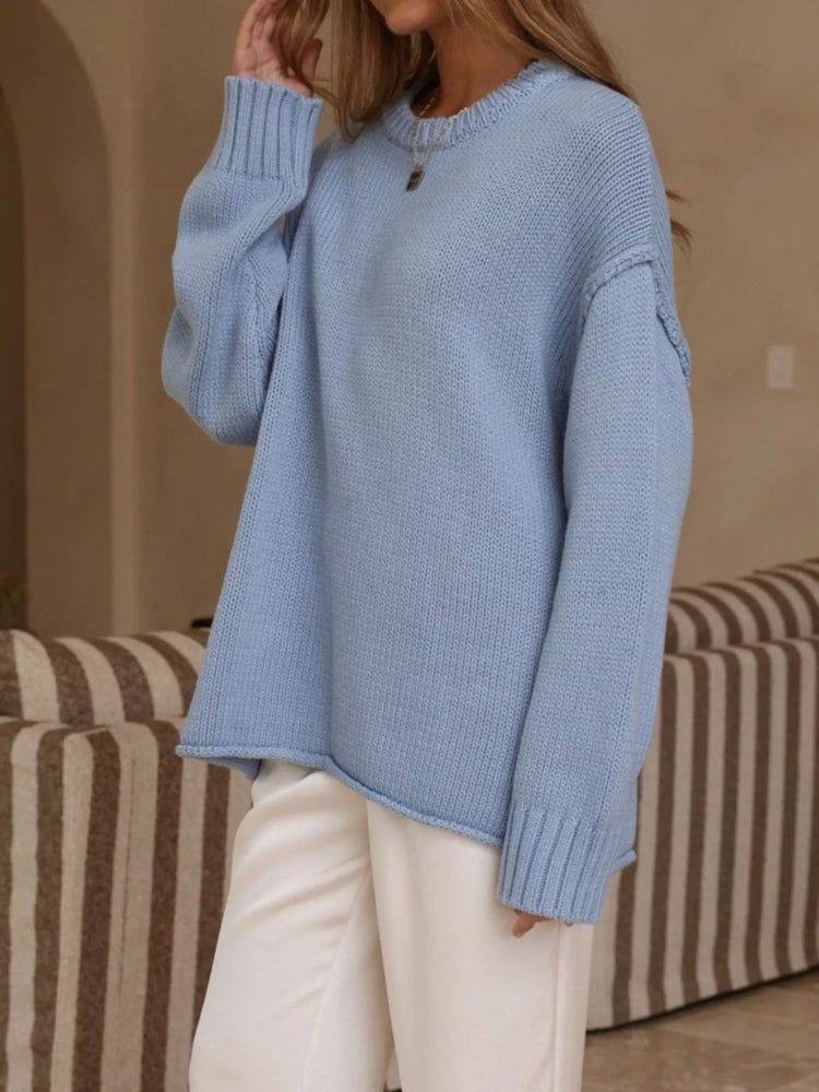 Crew Neck Dropped Shoulder Sweater
