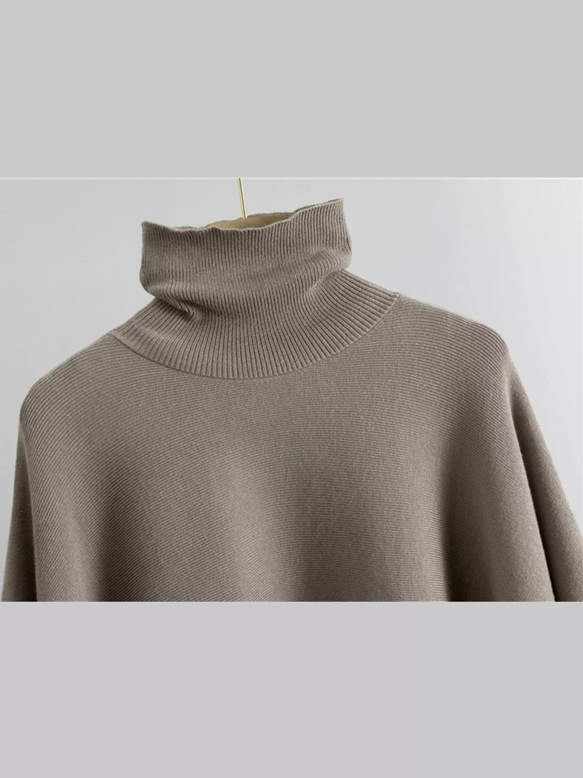 Elegant Turtleneck Poncho Sweater and Wide-Leg Knit Pants Set