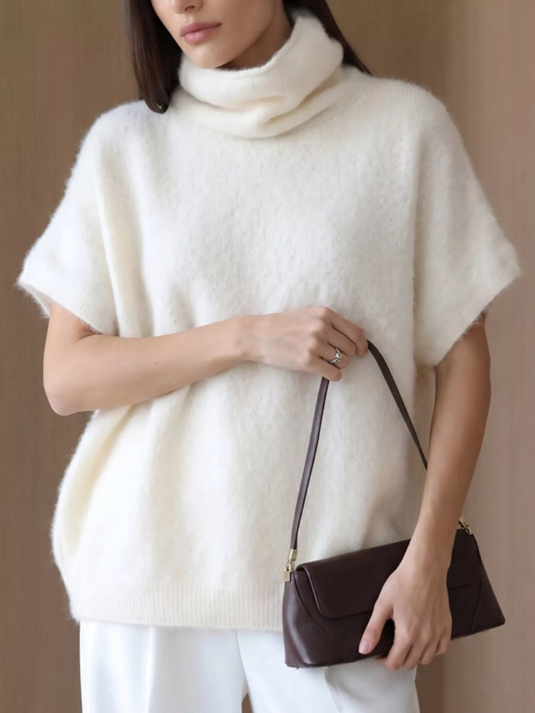 Turtleneck Fuzzy Short Sleeve Sweater