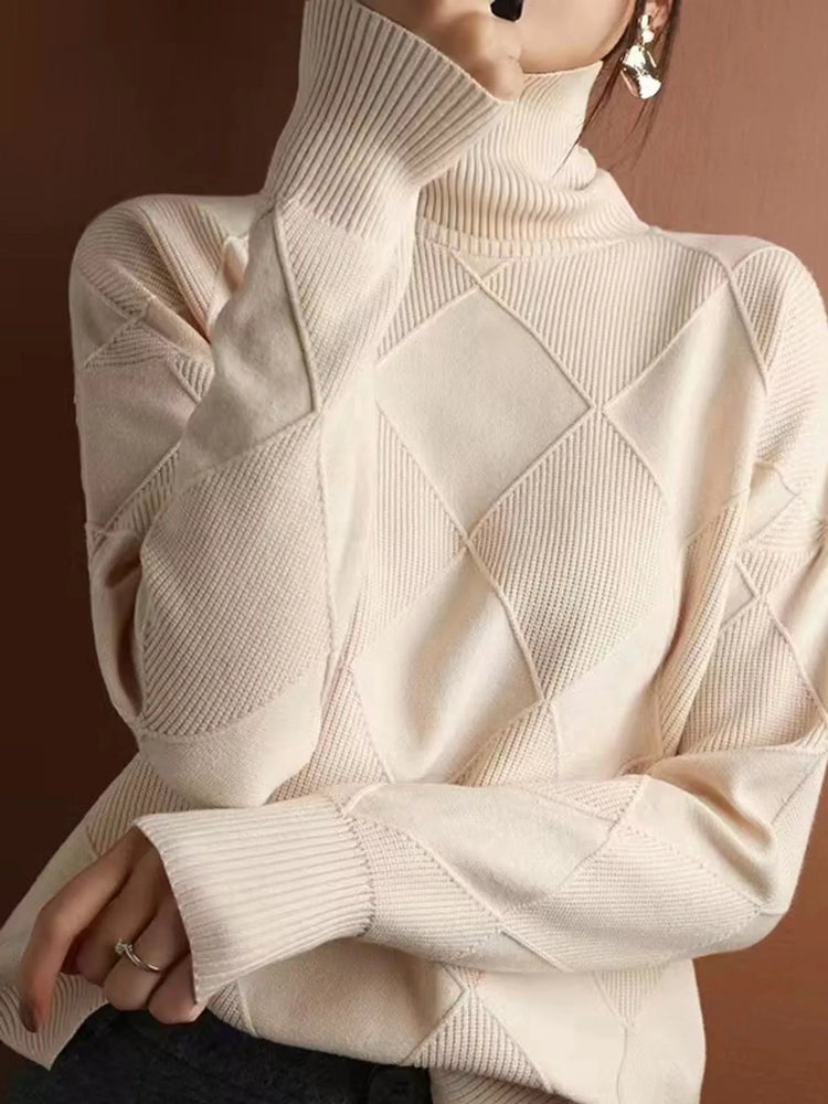 Full Size Diamond Pattern Turtleneck Sweater Plus Size