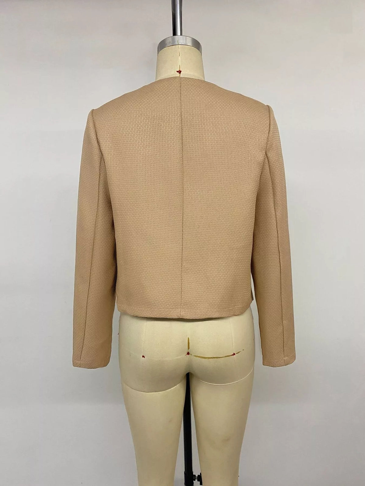 Textured Cropped Jacket with Gold-Tone Button