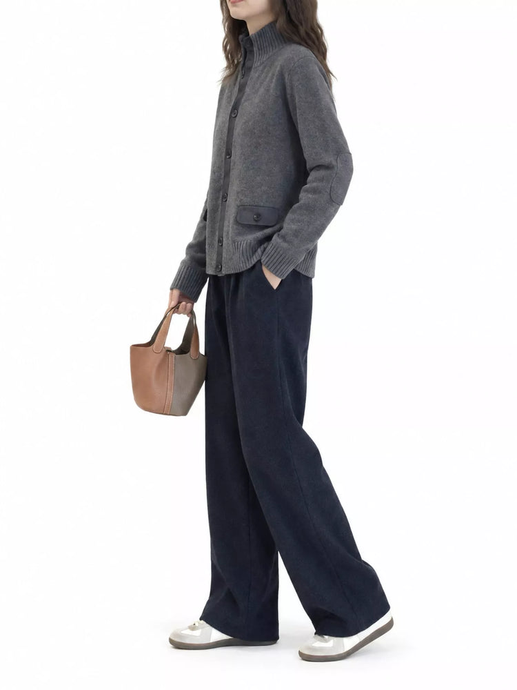 Ribbed-Knit Mock Neck Cardigan