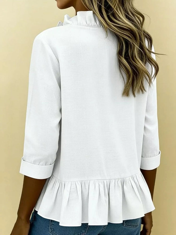 Full Size Ruffled V-Neck Long Sleeve Blouse Plus Size