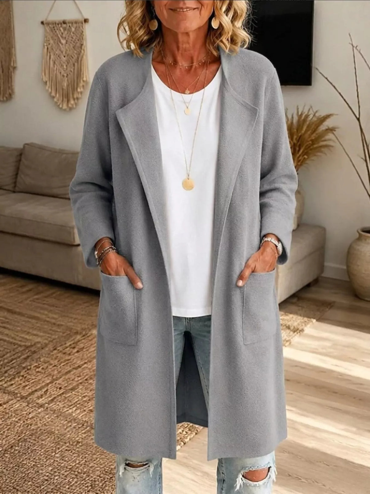 Full Size Open-Front Longline Knit Outerwear Plus Size