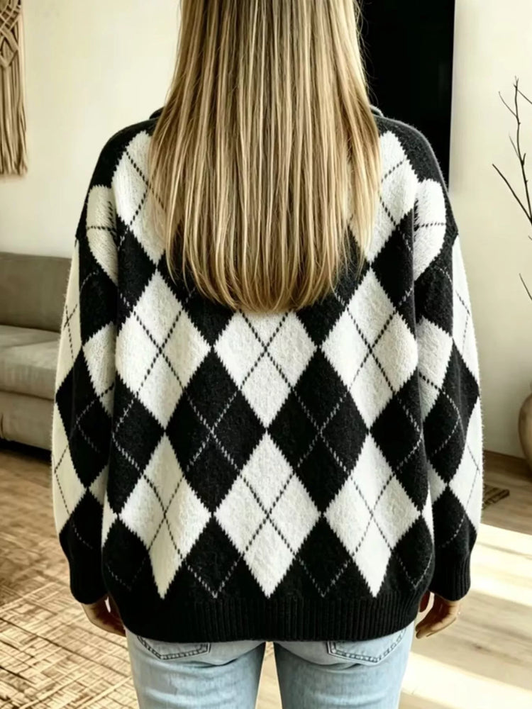 Argyle Pattern Collared Pullover Sweater