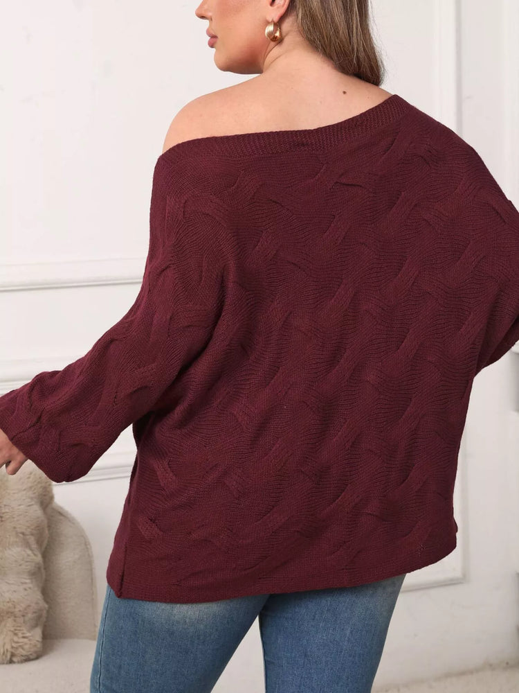 Plus Size One-Shoulder Floral Applique Sweater