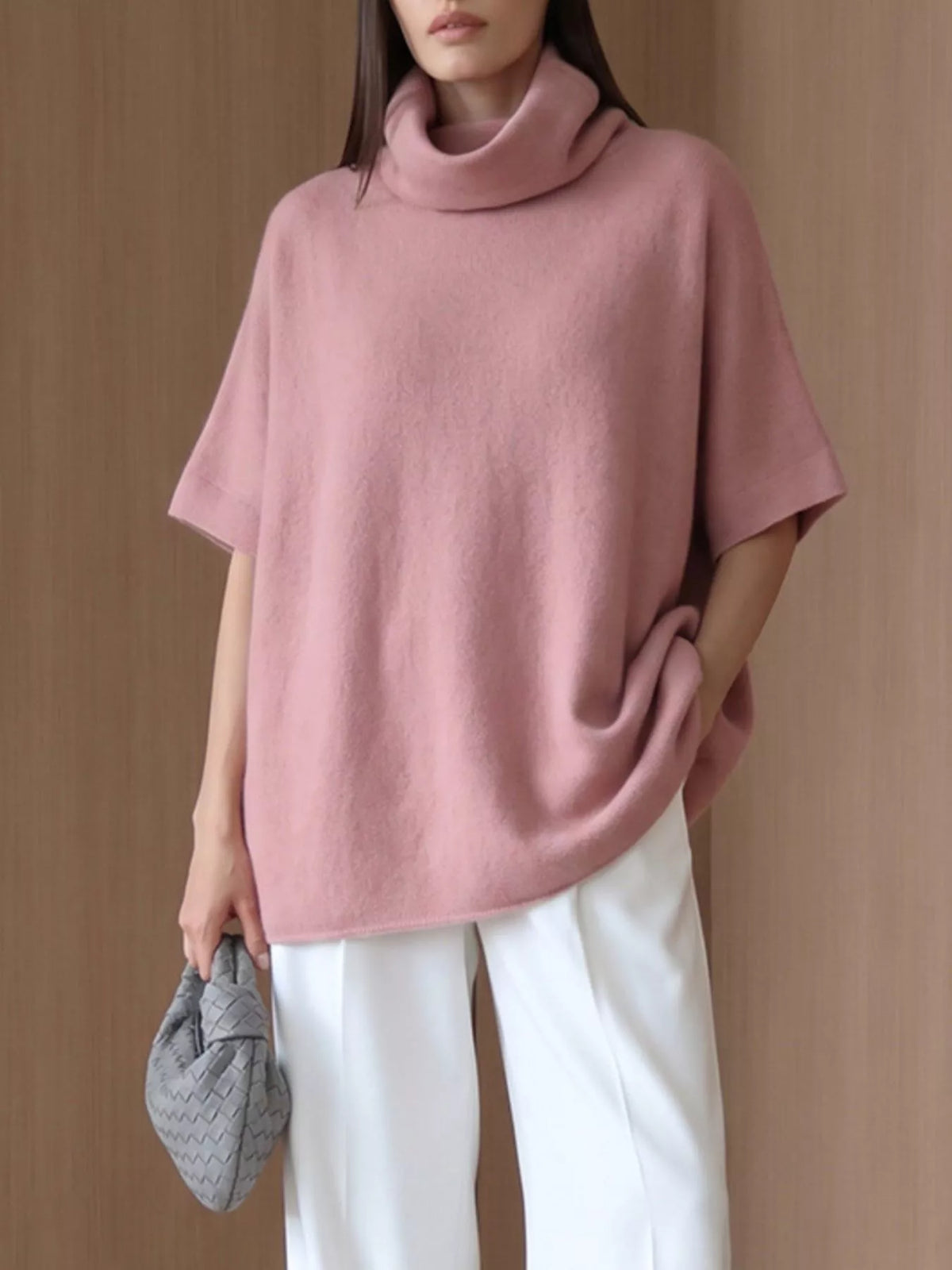 Turtleneck Fuzzy Short Sleeve Sweater