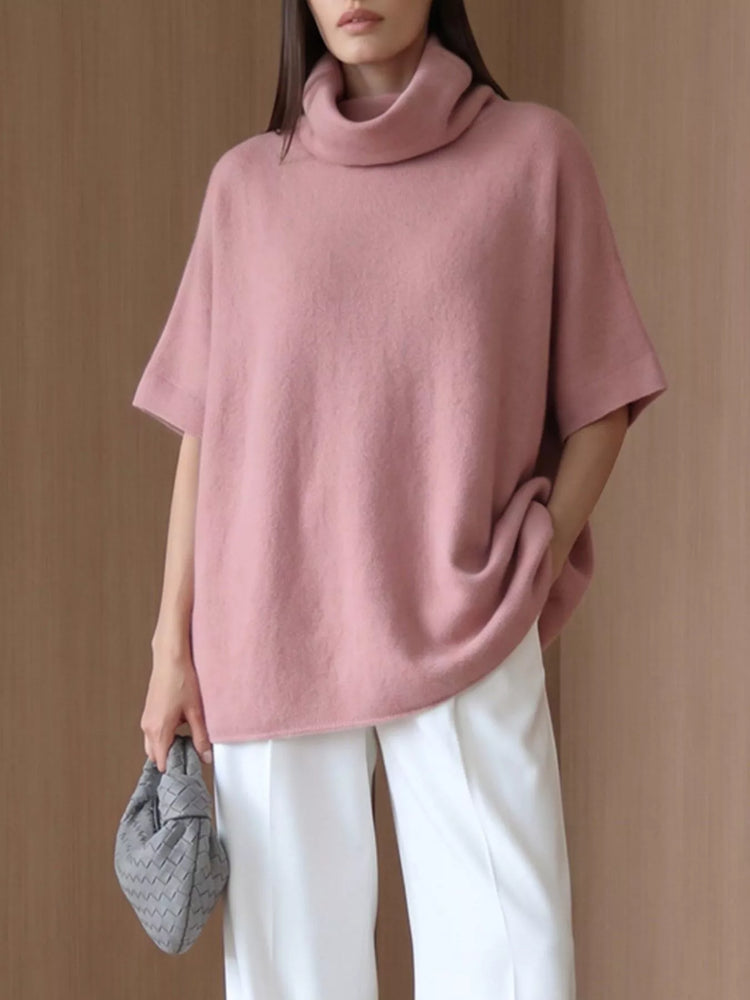 Turtleneck Fuzzy Short Sleeve Sweater