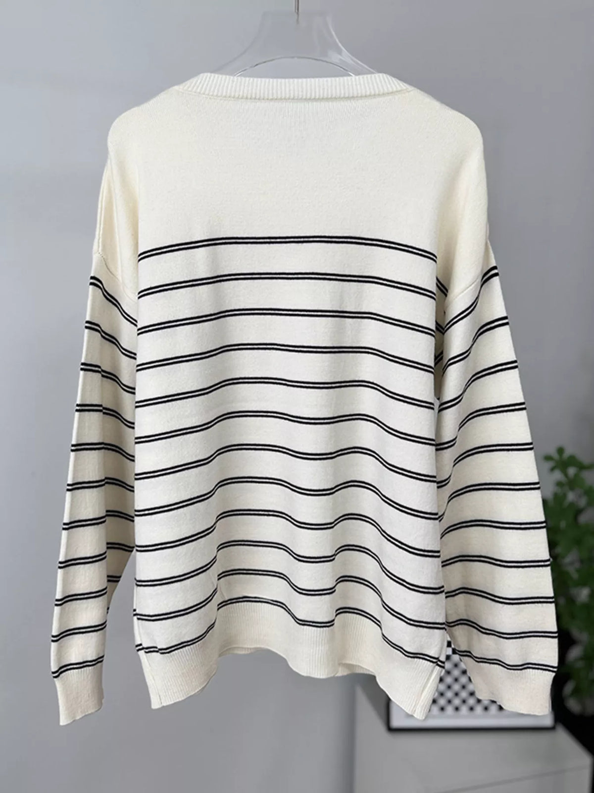 Classic Striped Crewneck Knit Top with Layered Sweater Detail